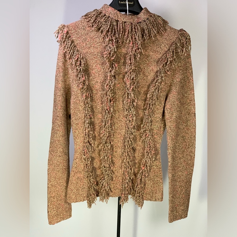 Vintage Yigal Azrouel Brown/Rose/Tan Fringe Wool Blend Sweater - Size Medium